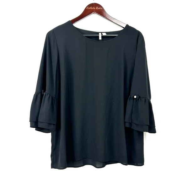 Elle Women Flared Tulip Pearl Sleeves Sz L Sheer Lightweight Flowy Blouse 1175T3 - Picture 2 of 10